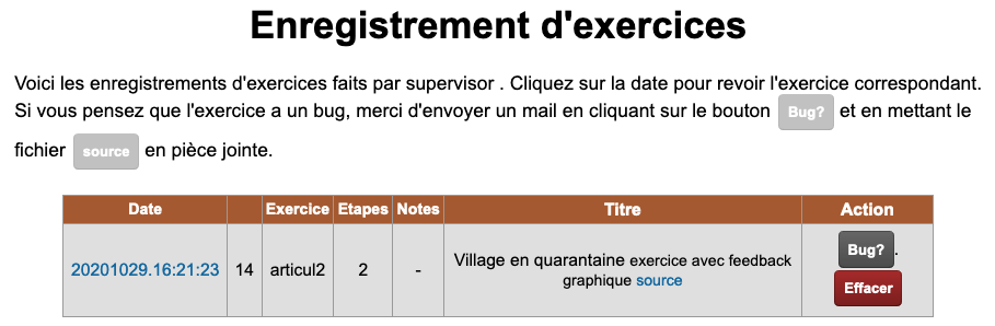 page des exercices enregistr�s